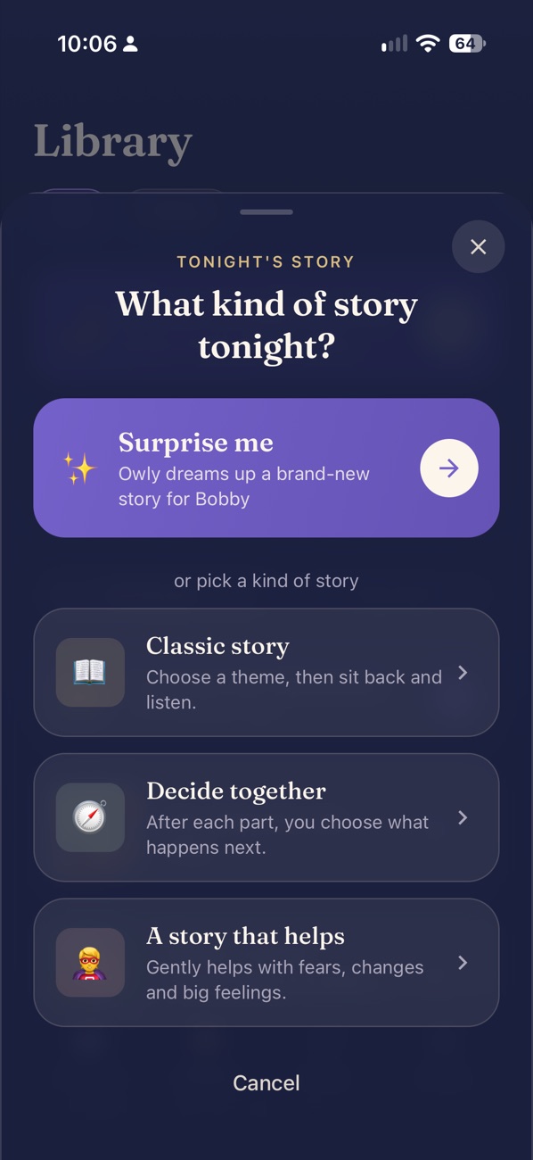 Choosing what kind of story to hear tonight
